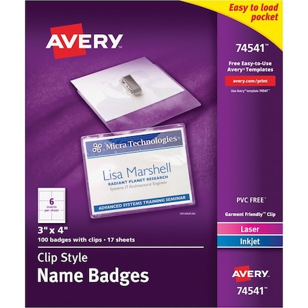 Avery Holder, Badge, Clip, 3"X4", 100PK AVE74541
